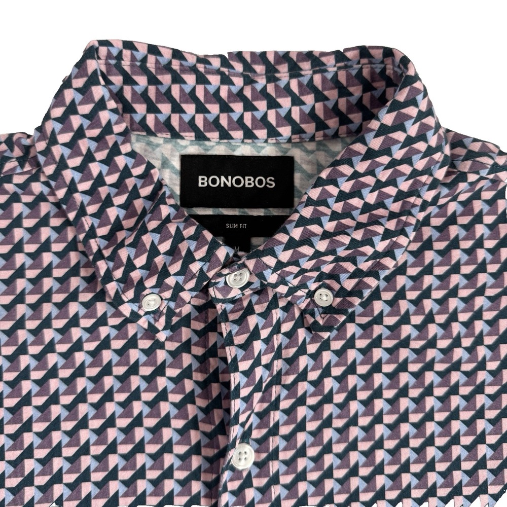 Bonobos Shirt Men's M Slim Fit Geo Print Tech Short Sleeve Button Up Stretch